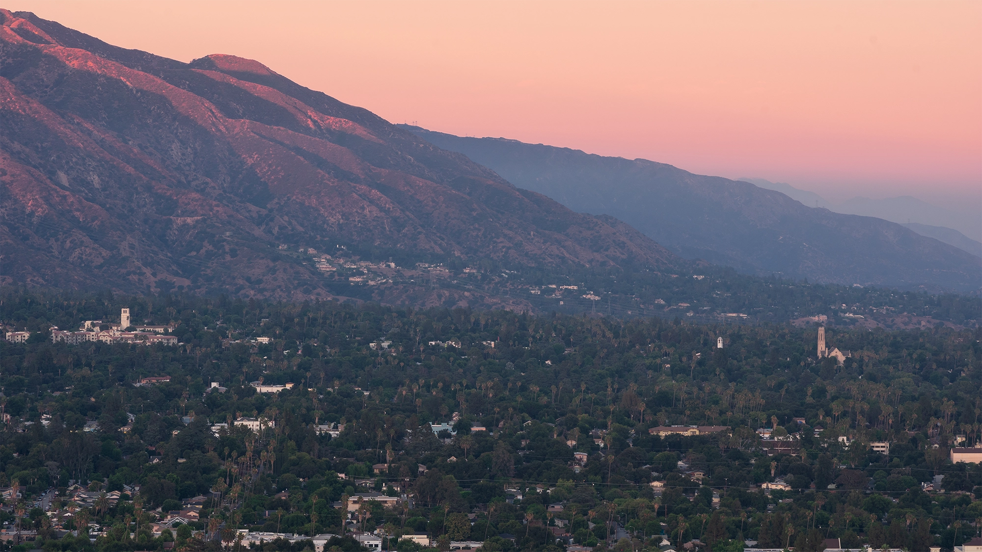 Pasadena, California, USA - August 18, 2019: this image shows a view of the City of Altadena and the San Gabriel Mountains looking northeast.