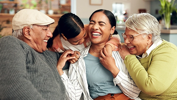Lovely family laughing in the living room